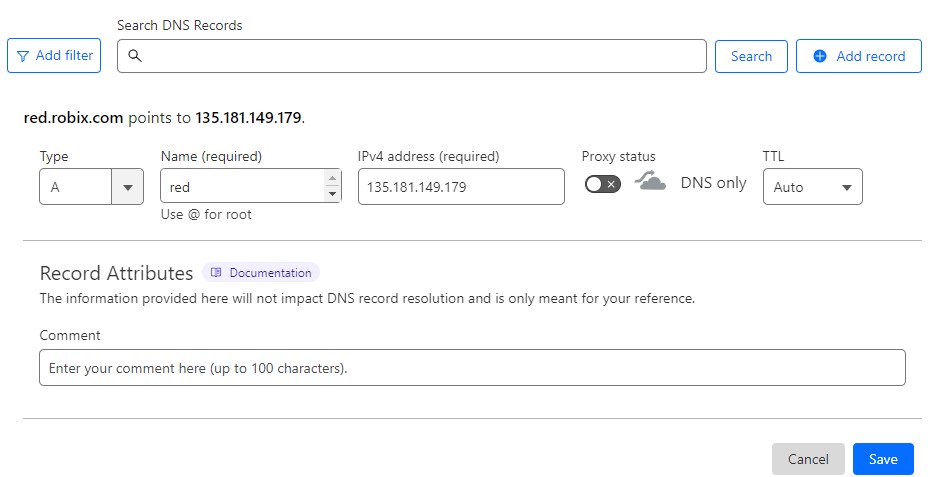 Enter type, name, IP address, turn on/off proxy status, and click save