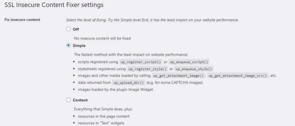 Configure SSL Insecure Content Fixer