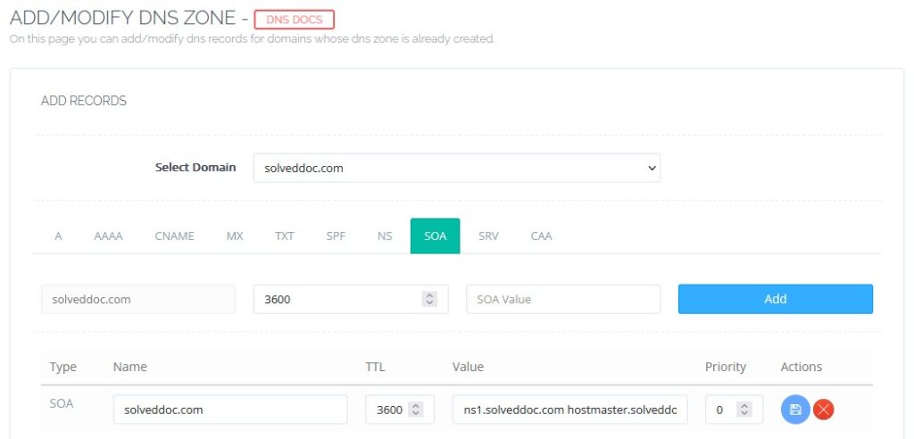 Add/Modify DNS Zone